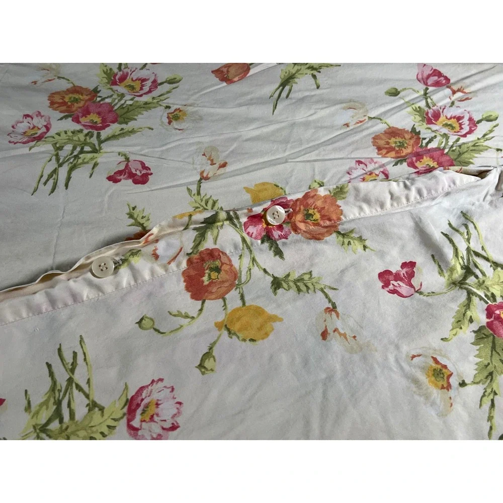 Vintage Floral Poppy Wildflower Button Duvet Cover Cream Multi Full Queen